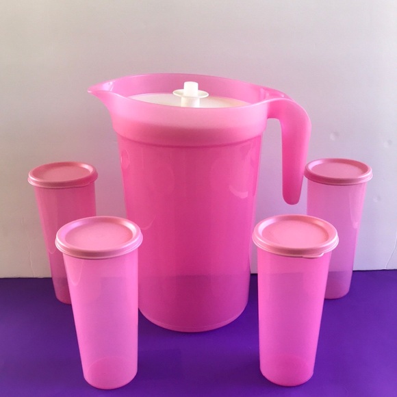 Vintage Tupperware  Set Jug 3.8 Liter & 16oz Tumbler (4) Pieces Pink Color - Picture 3 of 5